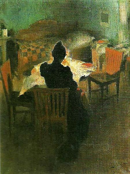Carl Larsson ljusinterior fran dalarna- vid lampan china oil painting image